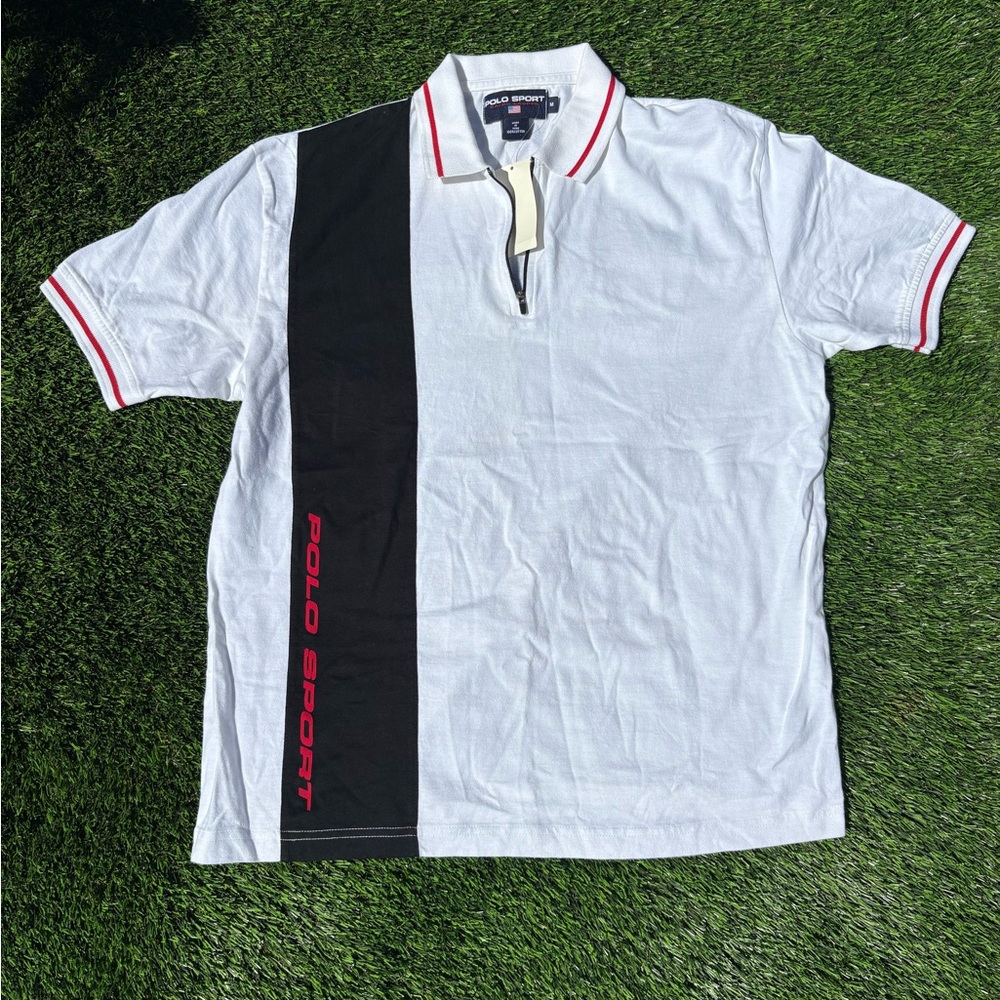 Ralph Lauren Polo Sport White Polo with Black Panel and Red Trim